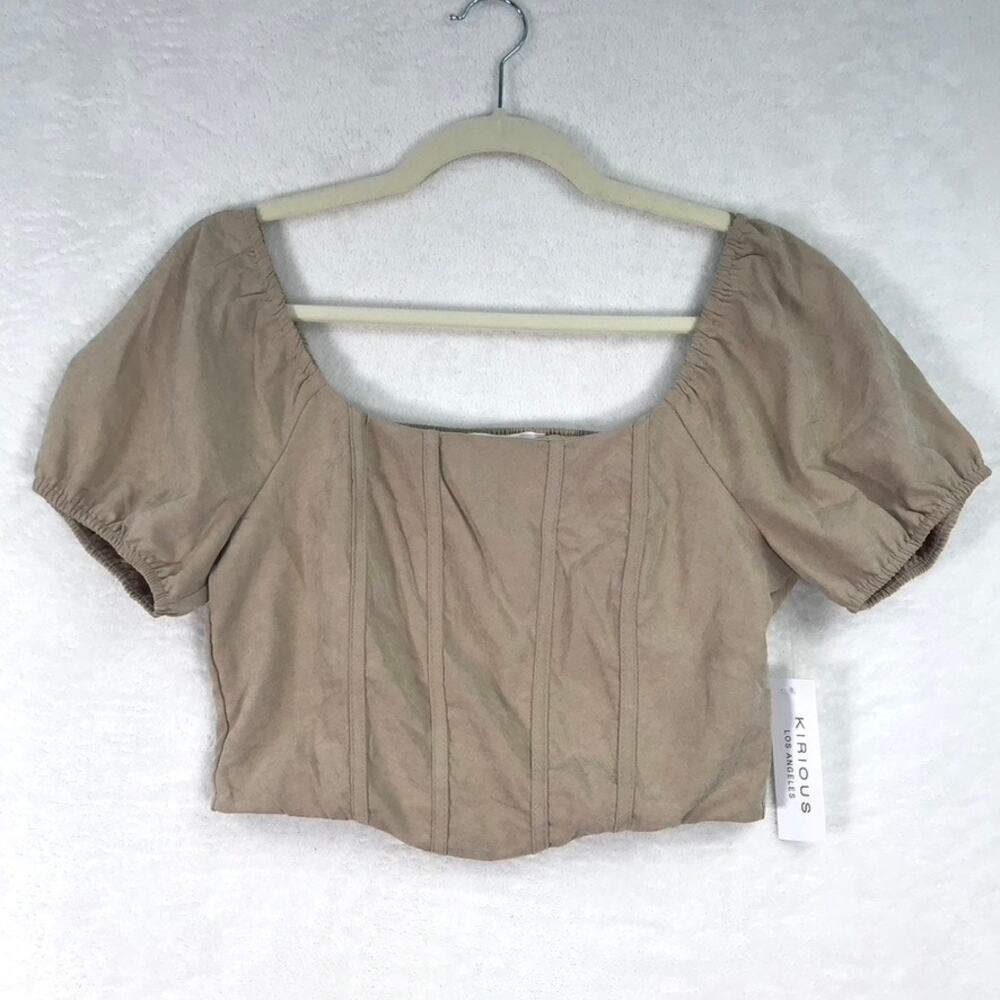 Kirious Crop Top Womens Medium Tan Corset Puff Coastal Western Rodeo Festival
